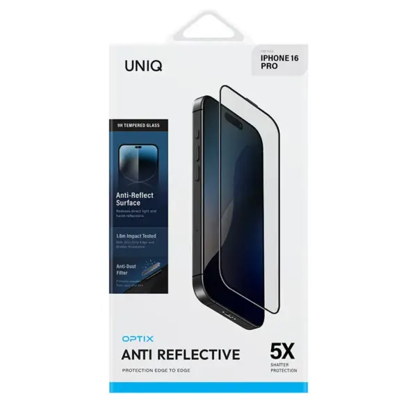 UNIQ OPTIX PROTECTION EDGE TO EDGE 9H TEMPERED GLASS FOR IPHONE 16 PRO | ANTI REFLECTIVE